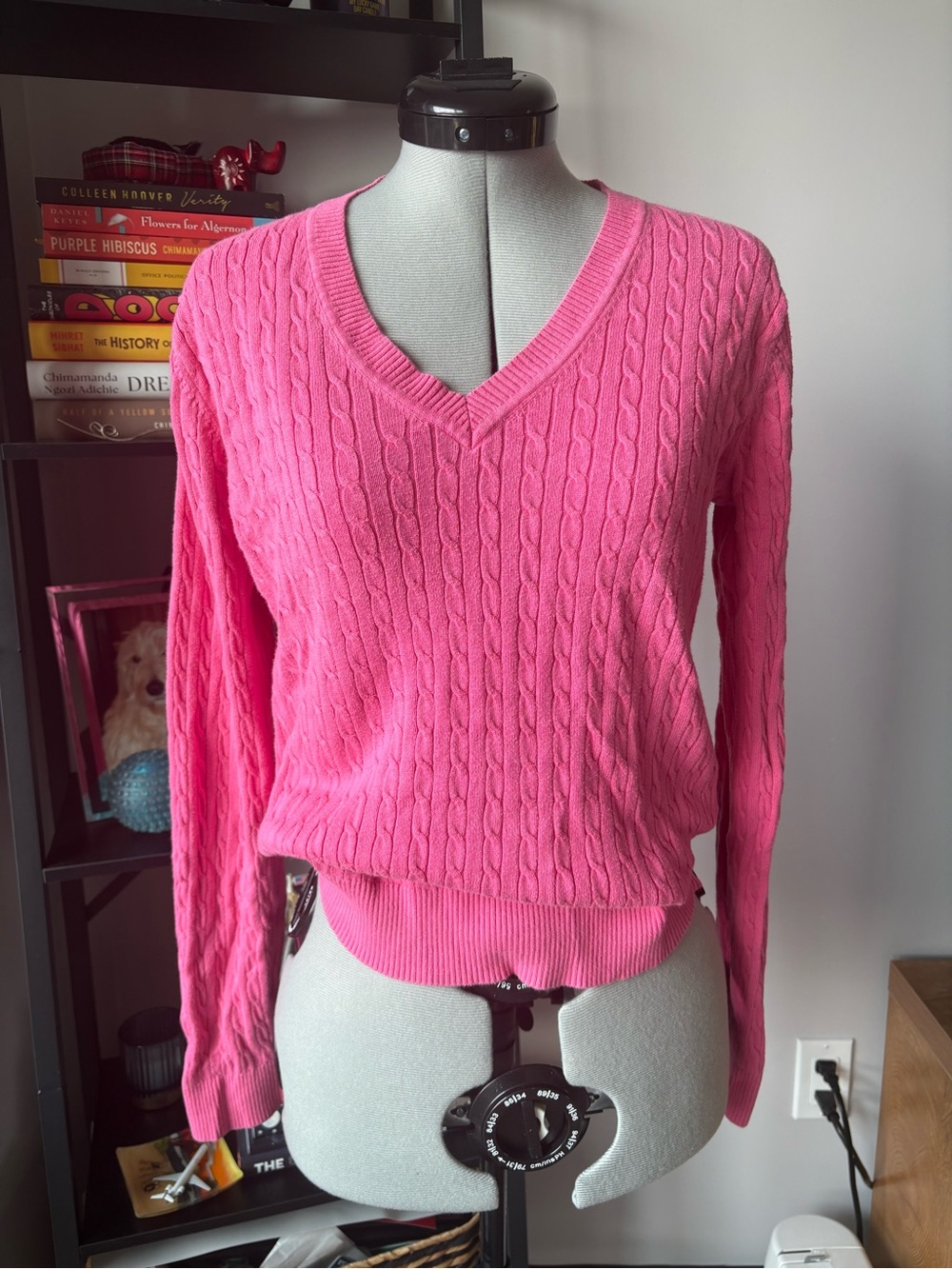 Tommy Hilfiger Bright Pink Cable Knit V-Neck Sweater